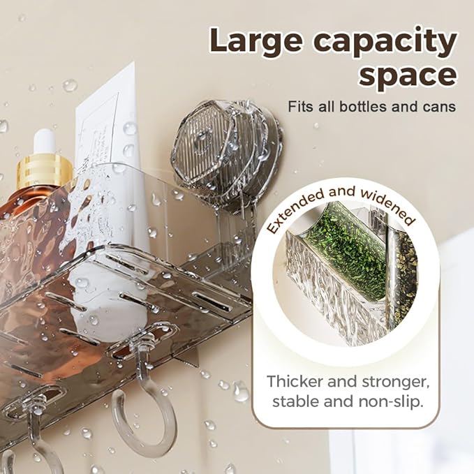 PVZXR Corrugated Suction Cup Storage Holder, 2026 New Movable Shower Shelf Suction Cup,Shower Caddy Large Capacity Bathroom Organizer,No-Drill Wall-Mounted Storage Shelf (Clear)