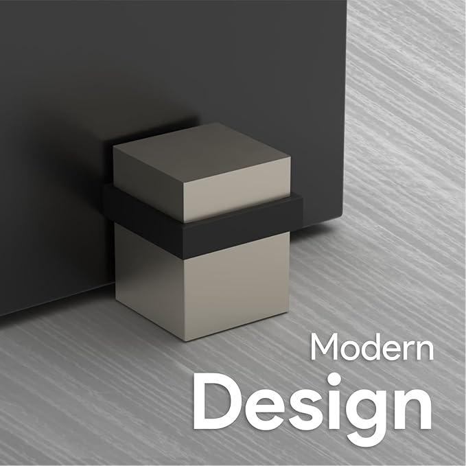 Mega Handles Square Floor Door Stopper, Quickly Installed Wall Protector Stopper, Wall Protectors from Door Knobs, Floor Door Stop with Mounting Hardware Included - Satin Nickel - 1.5 Inch