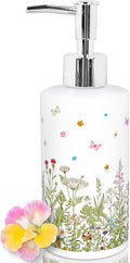 Wildflower Soap Dispenser Vintage Wild Floral Glass Soap Dispenser with Pump Refillable Liquid Soap Container for Bathroom Kitchen Countertop Decor