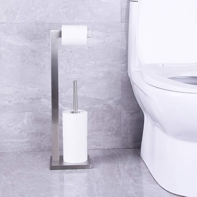 kimzcn Free Standing Toilet Paper Holder Stand with Reserve, Bathroom Tissue Dispenser Paper Roll Storage Holder Stand for Jumbo Roll, Stainless Steel Rustproof Brushed Finish