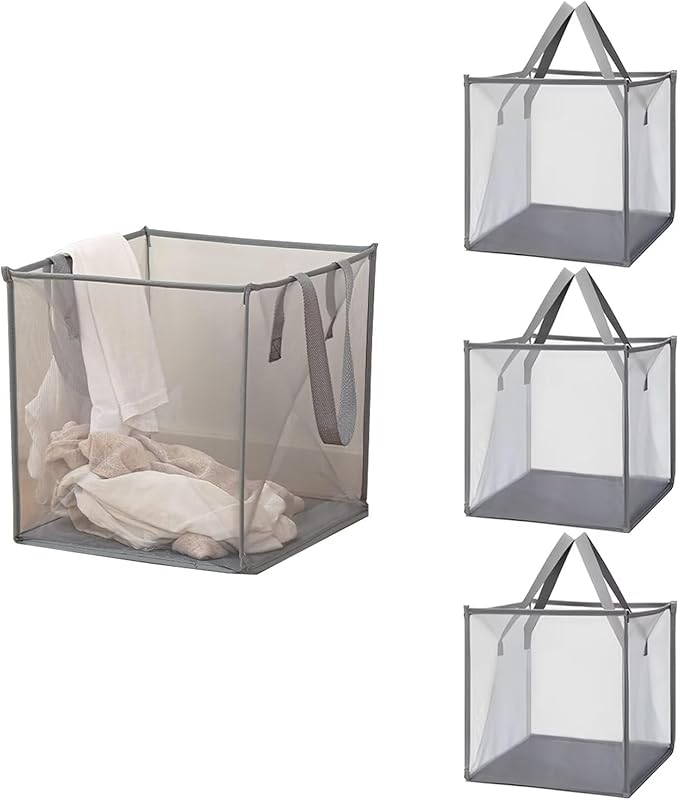 4 Pack Popup Laundry Hamper, Small Collapsible Mesh Laundry Baskets Dirty Clothes Basket with Handle Cube Storage Basket for Washing Storage,Toy Storage,Dorm and Travel(Grey,13 Inch)