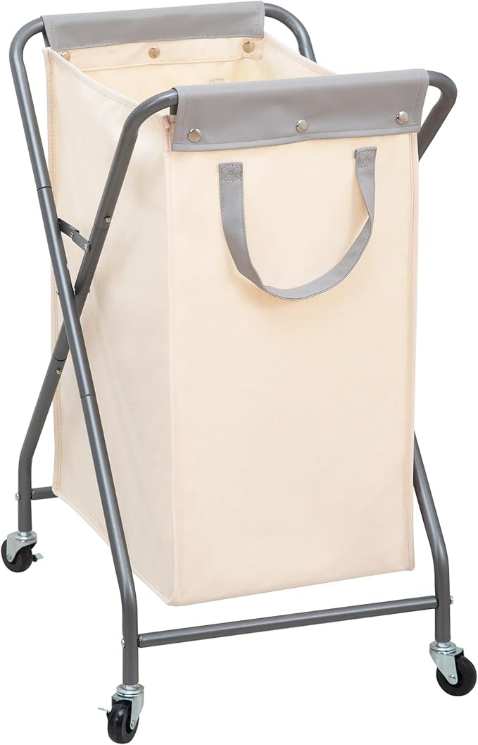 STORAGE MANIAC Collapsible Laundry Hamper with Wheels, Rolling Laundry Basket, Heavy Duty Cloth Sorter with Removable Bag, Folding X Frame Clothes Organizer Cart for Easy to Store, 1 Section