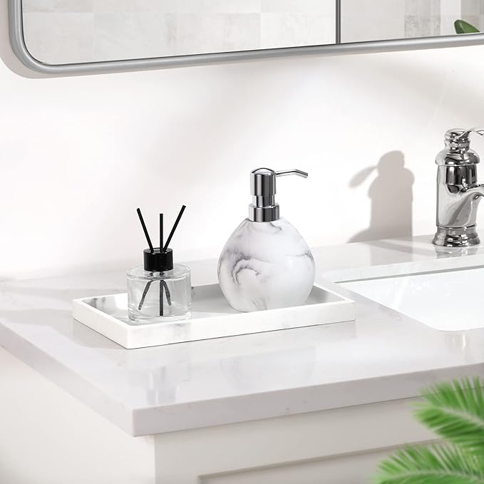 Luxspire Hand Soap Dispenser, 15.2 oz Marble Hand Lotion Bottle, Stainless Steel Pump Lotion Container, Refillable Liquid Hand Soap Jar, Resin Shower Dispensers for Bathroom, Kitchen, Marble White