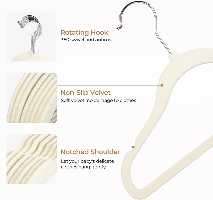 GoodtoU Baby Hangers Velvet 100 Pack - Baby Felt Hangers Non Slip Toddler Hanger Childrens Hanger for Kid