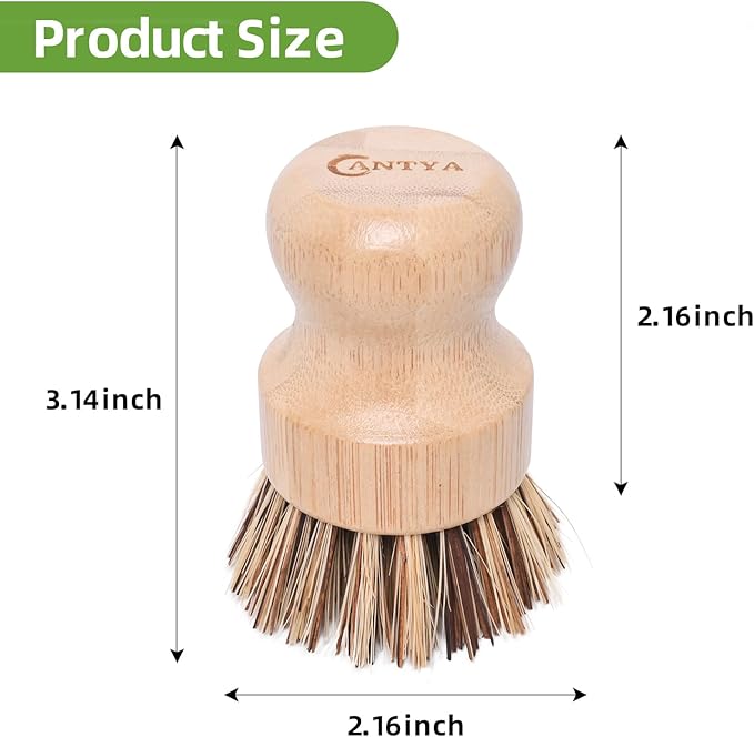 6 Pcs Bamboo Wok Brush - Hard Bristle, Eco-Friendly Bamboo Brush for Dishes, Biodegradable, Kitchen Dish Brush for Cleaning Pots, Pans, Grills and Stoves