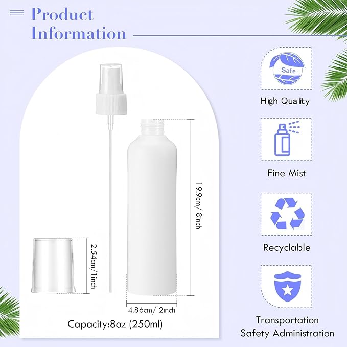 Eccliy 32 Pcs 8 oz Spray Bottles Fine Mist Plastic Spray Bottles Clear Empty Sprayer Hairs Refillable Travel Sprayer with Pump Cap for Cleaning Oils Travel Perfumes(White,Colored)