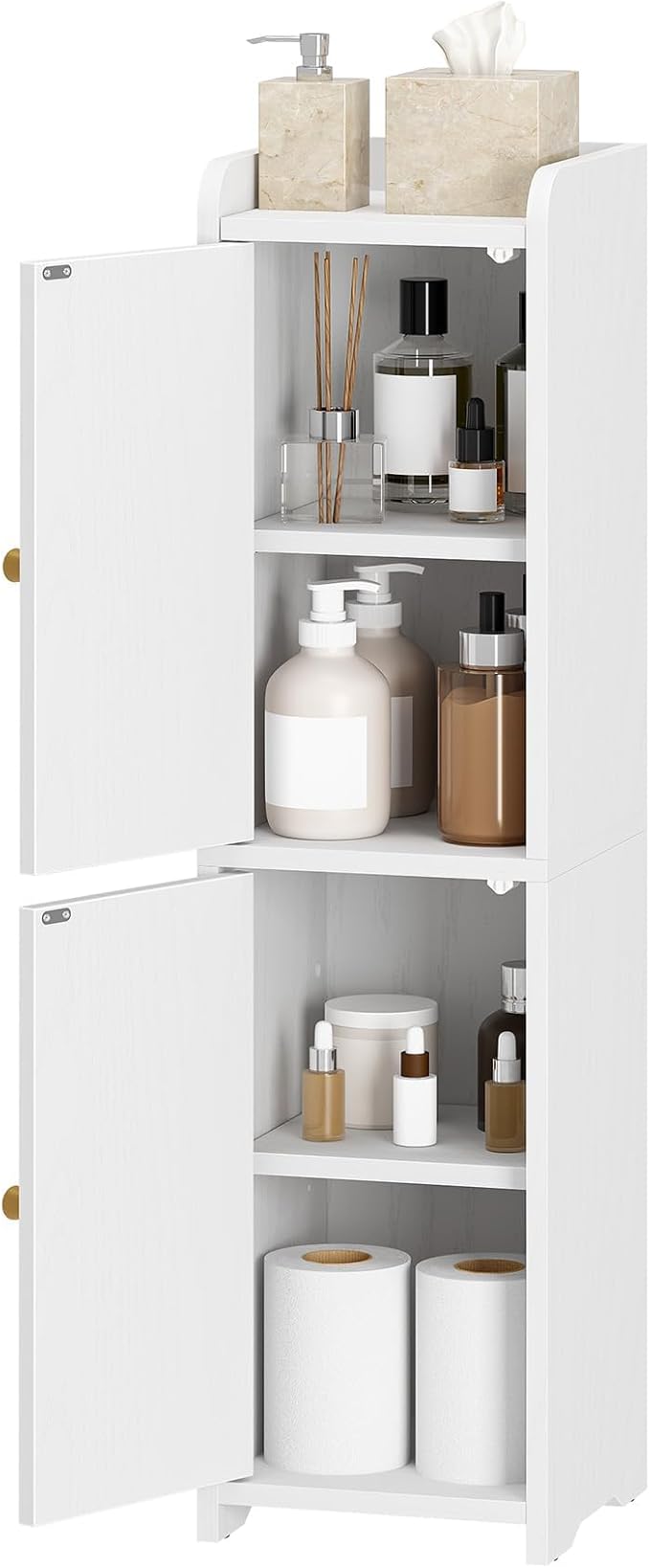 Bathroom Storage Cabinet, Small Corner Floor Cabinet with 2 Doors and Adjustable Shelf, Narrow Toilet Paper Cabinets, Bathroom Organizer for Small Spaces, 7.9" D x 7.9" W x 29.5" H White