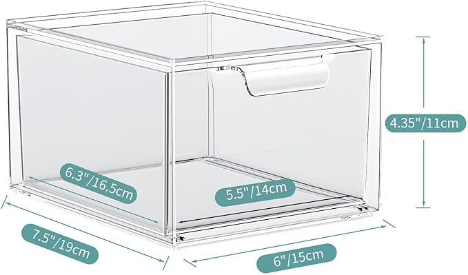 4 Pack Stackable Makeup Organizer and Storage, Acrylic Organizers，Clear Plastic Storage Drawer with Handles for Vanity, Undersink, Kitchen Cabinets, Pantry