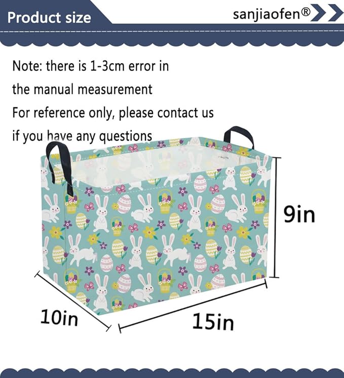 Sanjiaofeng Rectangular Easter Basket Eggs Storage Bins,Cute Storage Basket with Handles.Clothers,Books,Kid's Gifts Bins. (Bule eggs)