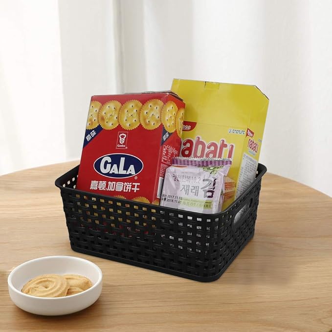 6-Pack Black Plastic Weave Basket, Small Basket for Storage