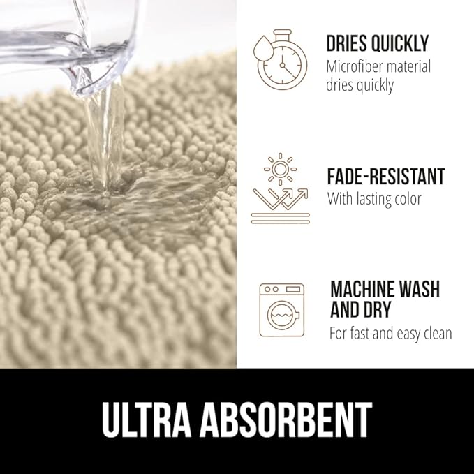 GORILLA GRIP Bath Rug Mat 36x24, Thick Soft Absorbent Chenille, Quick Dry Microfiber Mats, Rubber Backing Washable Shower Floor Rugs, Bathmat Runner, US Designed Bathroom Home Decor Accessories Sand
