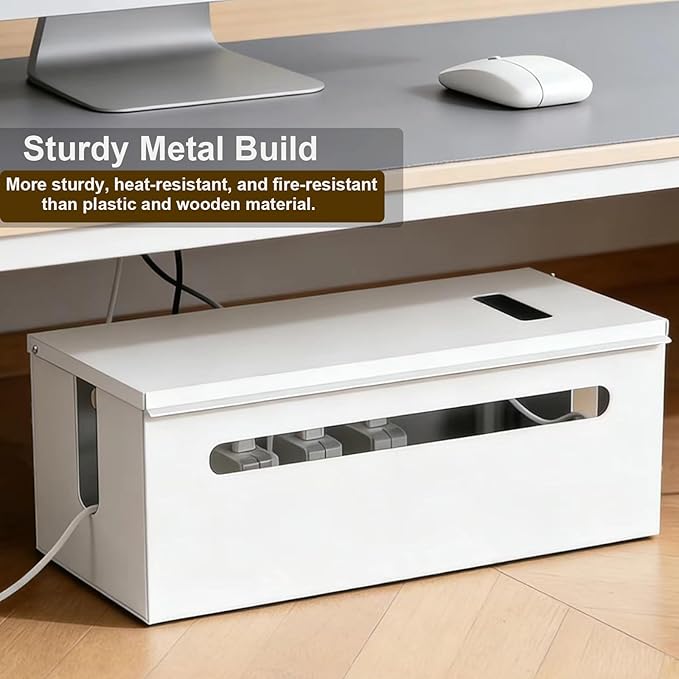 Metal Cable Management Box - Large Cable Organizer Box and Power Strip Box for Electrical Cord Hiding, Home Office Desk and Floor Cables Hider, TV Wires Storage Organization