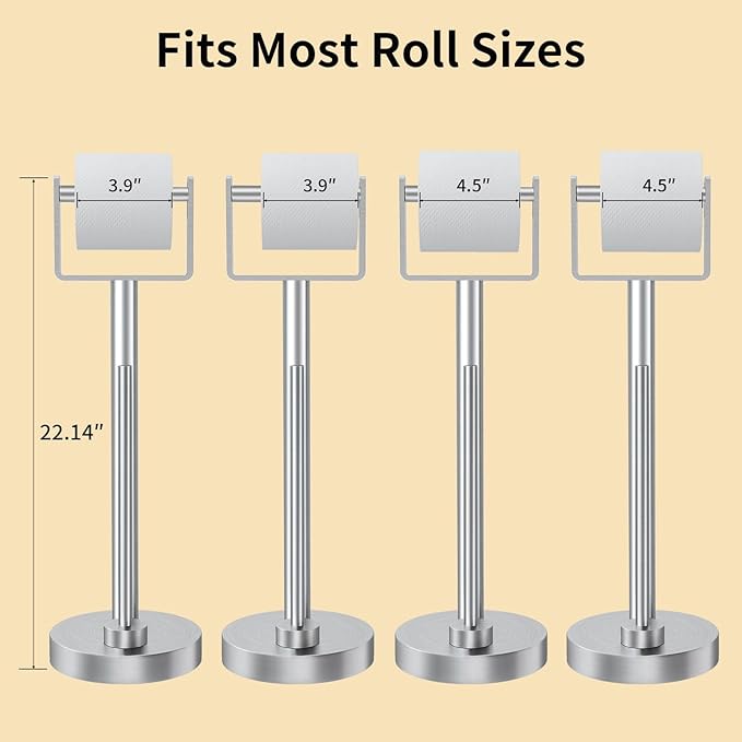 YUMORE Toilet Paper Holder Stand with Storage, Bathroom Weighted Base Floor Toilet Paper Roll Holder Free Standing for 3 Rolls, Brushed Nickel