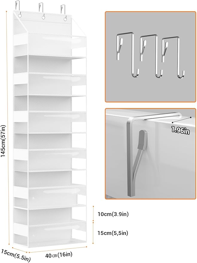 Over Door Storage Organizer, Stuffed Animal Storage, Hanging Organizer for Stuffies, 6 Shelves, Behind Door Storage for Bedroom, Nursery, Dorm Room, 1 Pack, Clear White