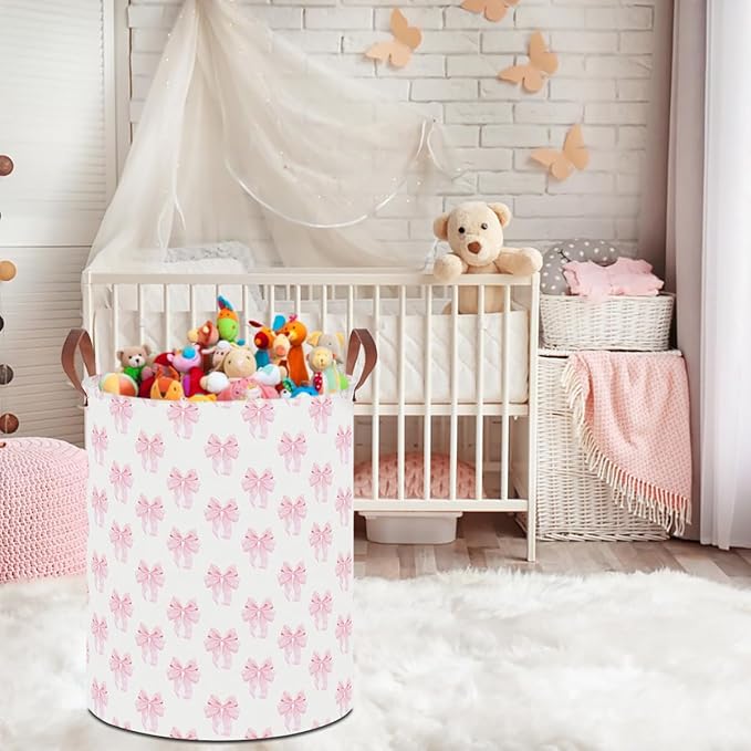 19.7" Laundry Basket,Dirty Clothes Hamper,Waterproof Storage Bin,Room Decor,Gift Baskets,Nursery Hamper(Shimmer Bowknot)