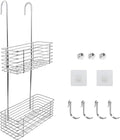 Antrader Hanging Shower Rack,Shower Caddy Hanging with Hooks,Hung on the Faucet or the Door,the Back Hook Can be Rotated,No Drilling,304 Stainless Steel,Double Layer-Silver