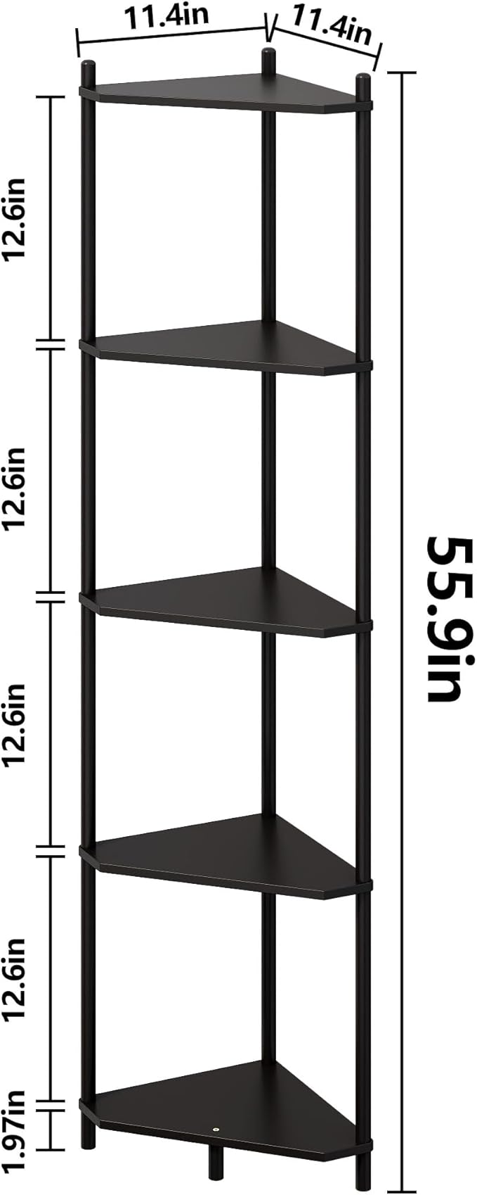 Corner Shelf Stand - 5 Tier Bamboo Small Corner Bookshelf for Office Kitchen Bedroom Plant Stand Living Room Decor Small Space (Black, 5 Tier)