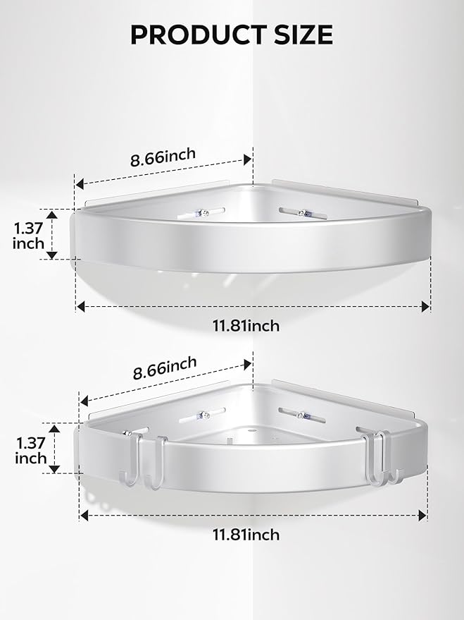 Nieifi Adhesive Shower Caddy Corner, 2 Pack, No Drilling Shower Organizer for Inside Shower, Girly Bathroom Accessory Decor Set, Anodized Aluminum, Silver