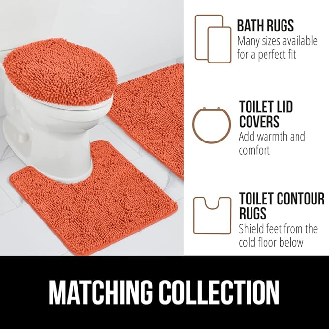 GORILLA GRIP Bath Rug Mat 36x24, Thick Soft Absorbent Chenille, Quick Dry Microfiber Mats, Rubber Backing Washable Shower Floor Rugs, Bathmat Runner, US Designed Bathroom Home Decor Accessories Coral