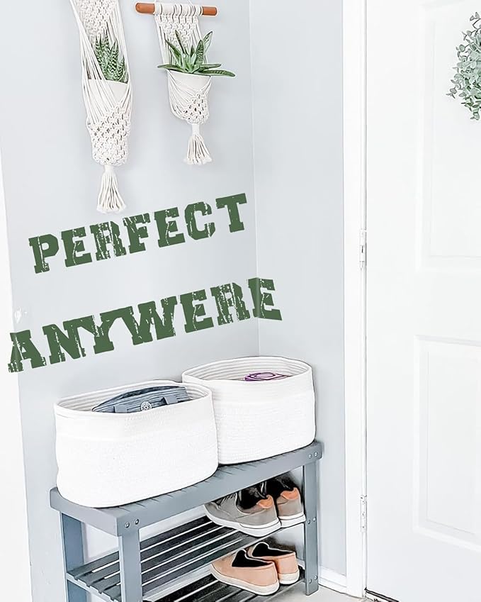 CHAT BLANC Cotton Rope Baskets for Organizing | Storage Baskets for Shelves | Rope Basket for Storage, Small Laundry Baskets, Woven Baskets for Storage, Dog Toy Bin, Baby Basket, Creamy White 3 Pack