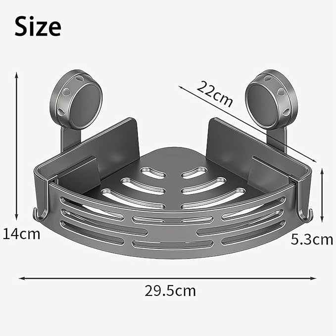 Triangle Suction Cup Shower Caddy,No-Drill Bathroom Corner Shelf with Hooks,Heavy-Duty Strong Hold, ABS and Heightened Design, Corner Shower Caddy Suction Cup for Kitchen and Bathroom (Black*1)