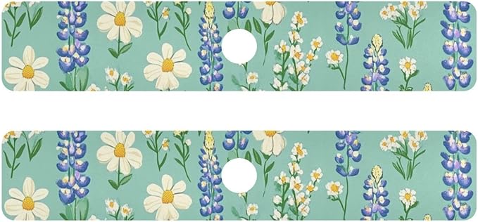 Kitchen Sink Splash Guard 2 PCS 30 Inch Sink Faucet Mat Splash Guard for Bathroom Countertop Water Absorbent Foldable Cuttable Soft Washable Cute Green Bluebonnet and Daisies