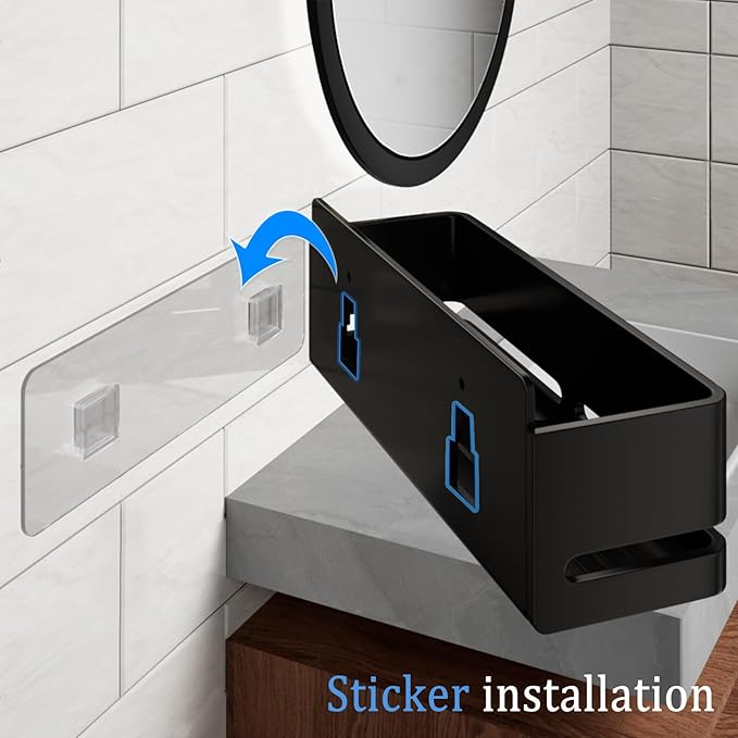 YESENT Shower Caddy, 2-Pack Shower Shelf, Heavy-Duty Bathroom Storage Shelf, Large Capacity No-Drill Bathroom Organizer, Black Metal Storage Basket, Adhesive Installation