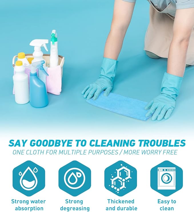 WEAWE Microfiber Cleaning Cloth-24Pcs (13x13 inch) Ultra Soft Highly Absorbent Rags for Housekeeping-Machine Wash (Blue)