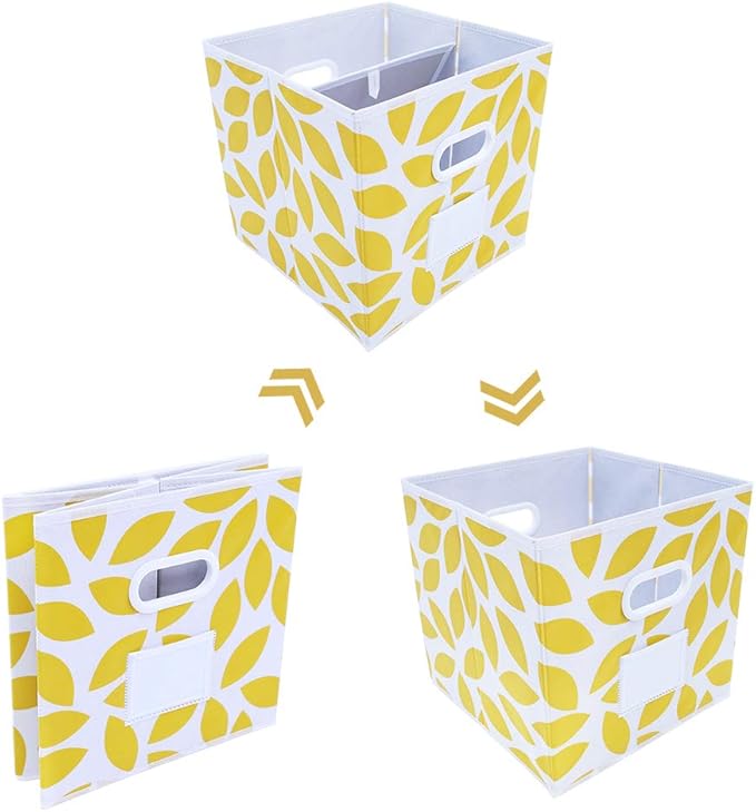 MAX Houser Fabric Storage Bins Cubes Baskets Containers with Dual Plastic Handles for Home Closet Bedroom Drawers Organizers, Flodable, Set of 6 (Yellow)