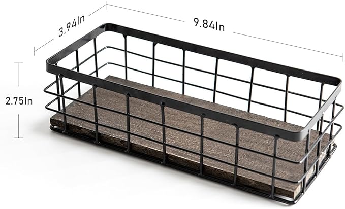ROSE BLOOM Small Metal Wire Storage Basket, Decorative Wood Base Organizer Bins for Bathroom, Kitchen, Laundry Room, Pantry, Basket for Toilet Paper, Fruits, Spices (2 Pack)