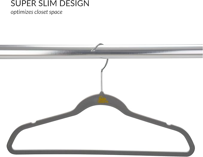 Simplify 25 Pack Kids Velvet Hangers | Slim | Non-Slip Design | Space Saving | Childrens Clothes | Shirts | Pants | Dresses | Baby Nursery | Closet Storage & Organization | Light Grey