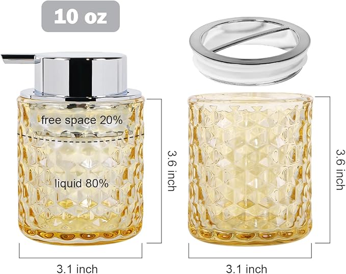 Bathroom Accessories Set, 3pcs Amber Glass Bathroom Accessory Set, Toothbrush Holder, Foaming Soap Dispenser and Tumbler, Silver Bathroom Decor Sets for Organizer, Home Apartment Gift