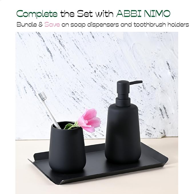 Matte Black Ceramic Soap Dispenser, 13 oz Refillable Bathroom or Kitchen Countertop Dispenser with Soft Touch Rubber Coating