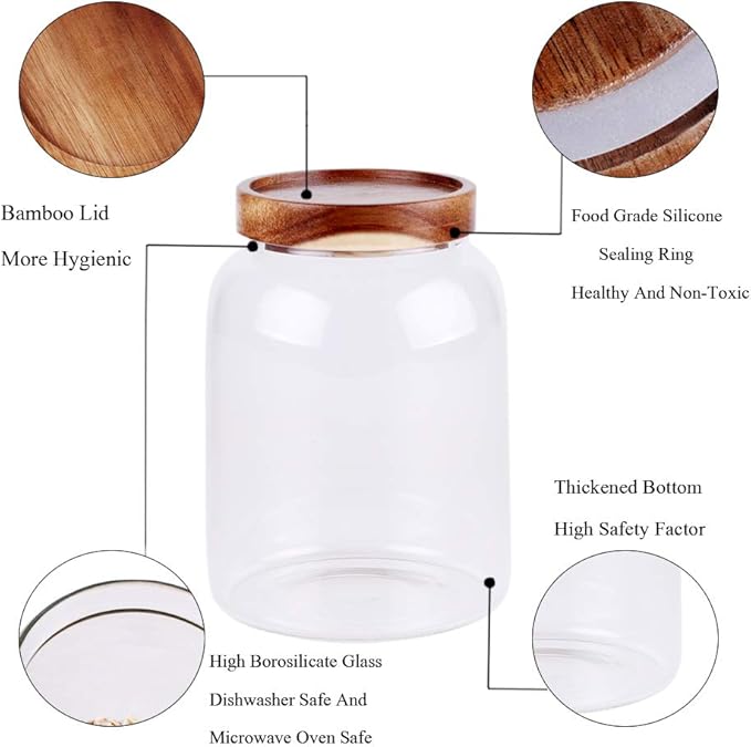 LEAVES AND TREES Y Glass Storage Jar, Food Storage Container/Canisters with Airtight Lid for Serving Tea, Coffee, Honey,.Spice, Perfect as a Cereal Dispenser (6.3 inch high)