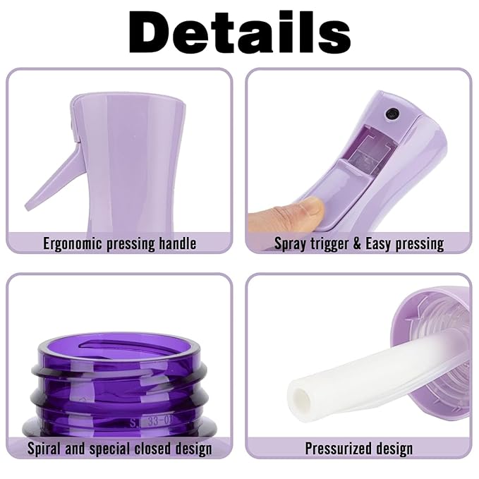 Spray Bottle for Hair (10.15OZ /300ML) Continuous Ultra Fine Mist Sprayer for Hair, Salons, Barber, Plants, Skin Care, 1 Plack Clear Purple