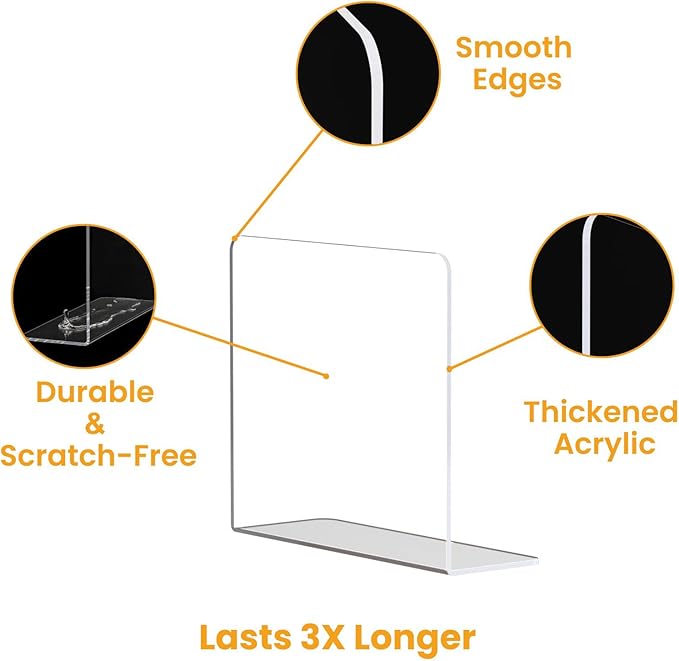 Shelf Dividers for Closet Organization – Acrylic Clear Sturdy Dividers to Keep Clothes, Sweaters & Purses Upright, Free-Standing for Wood Shelves, 10" Tall x 12" Deep, 10 Pack