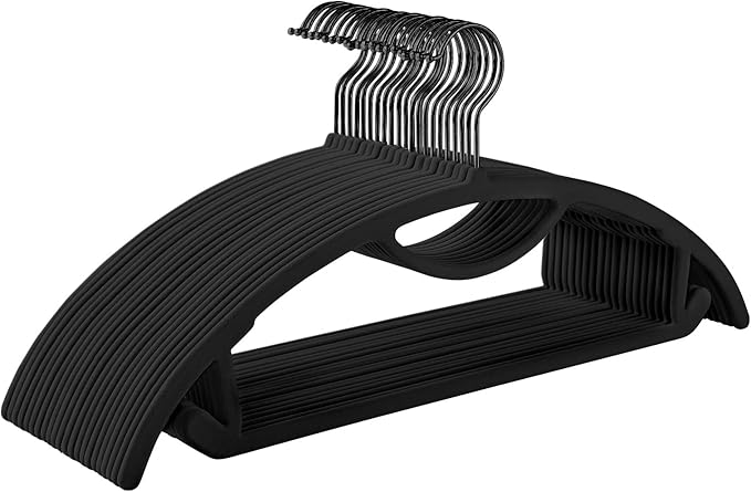 MIZGI Premium Velvet Hangers 50-Pack,No Shoulder Bump Hangers W/Tie Bar Ultra Thin Space Saving Non Slip Hanger Heavy Duty Felt Rounded Clothes Hanger for Sweaters,Coat,Jackets,Pants,Shirts