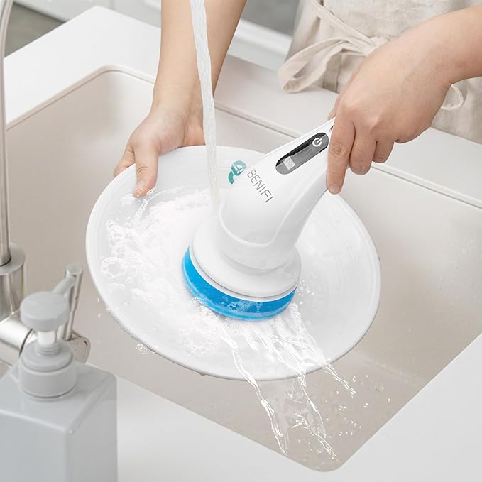 Benifi Electric Spin Scrubber Full-Body IPX7 Waterproof Cordless Bathroom Cleaning Brush with Power LCD Display and 8 Brush Heads