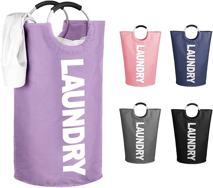 WOOHA 125L Large laundry basket,Collapsible laundry hamper, Tall Clothes Baskets Folding Washing Bin Foldable Fabric Hamper Bags for Bedroom, Closet,Bathroom,College,purple