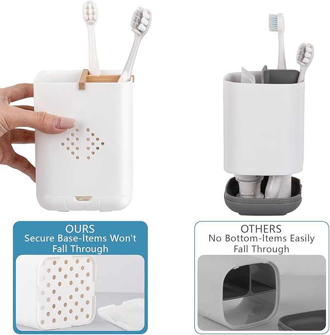 Toothbrush Holders for Bathroom Countertop, Detachable Electric Toothbrush Holder with Divider Toothbrush and Toothpaste Organizer Storage (3 Slots White)