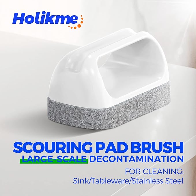Holikme 7 Pack Deep Cleaning Brush Set, Scrub Pads with Scraper Tip for Pool Walls, Bathroom, Grout, Floor, Tub, Shower and Kitchen Surface (Green)