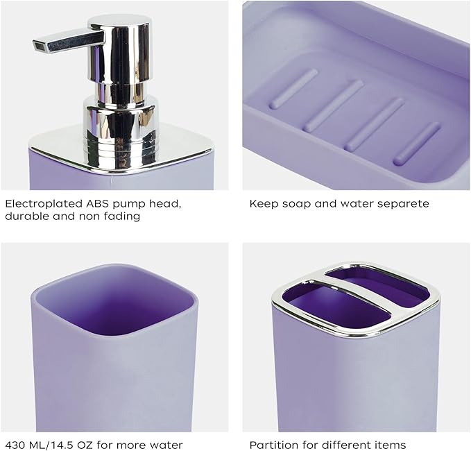 4Pack Bathroom Accessories Set, Bohemian Bathroom Sink Set, Contain Soap Dispenser, Toothbrush Holder, Soap Dish & Mouthwash Cup,Square soap and Toothbrush Holder Set