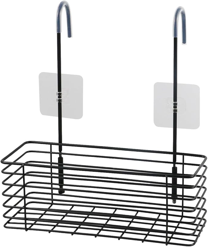 Antrader Hanging Shower Rack,Shower Caddy Hanging,Hung on the Faucet or the Door,the Back Hook Can be Rotated,No Drilling,304 Stainless Steel,Single Layer Shelf-Black