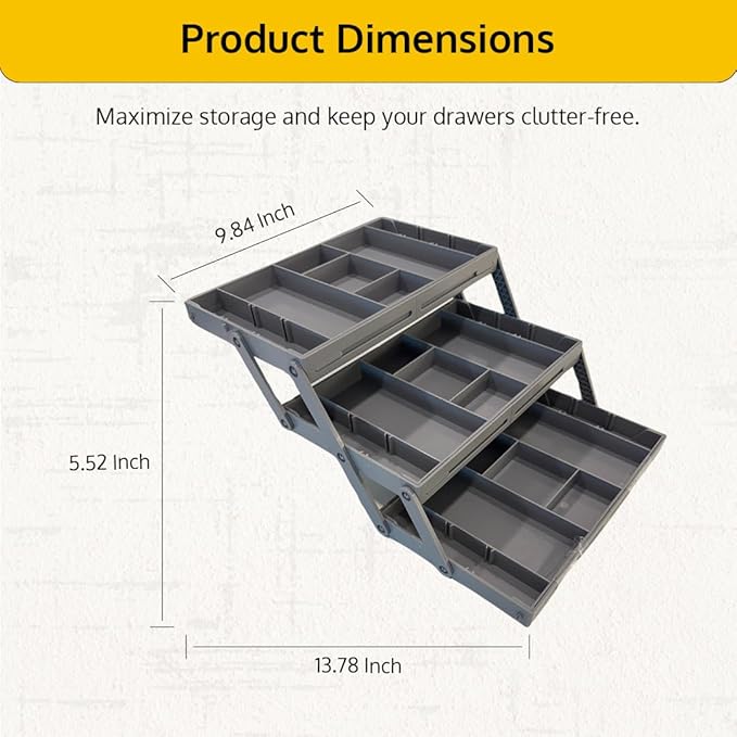 3 Tier Drawer Organizer, Multi Level Smart Drawer Organizer for Desk, Expandable Organizer for Office, Makeup, Jewelry, Kitchen, Folding Storage for Home and Office Drawers - Gray