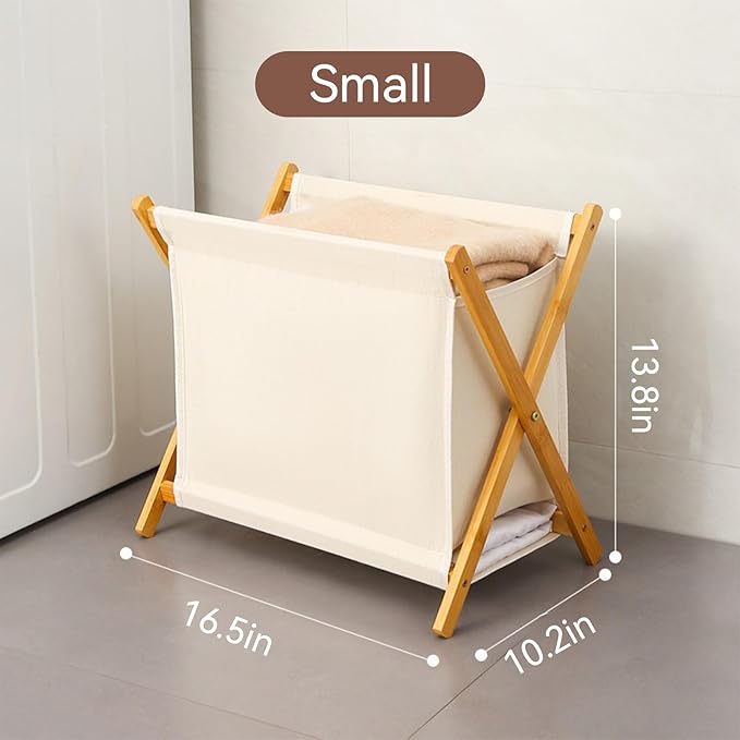 DUMDUM Simple, Eco-Friendly Foldable Laundry Hamper with X-Frame, Multi-Size for Dorm, Bedroom, RV(Beige, Small)