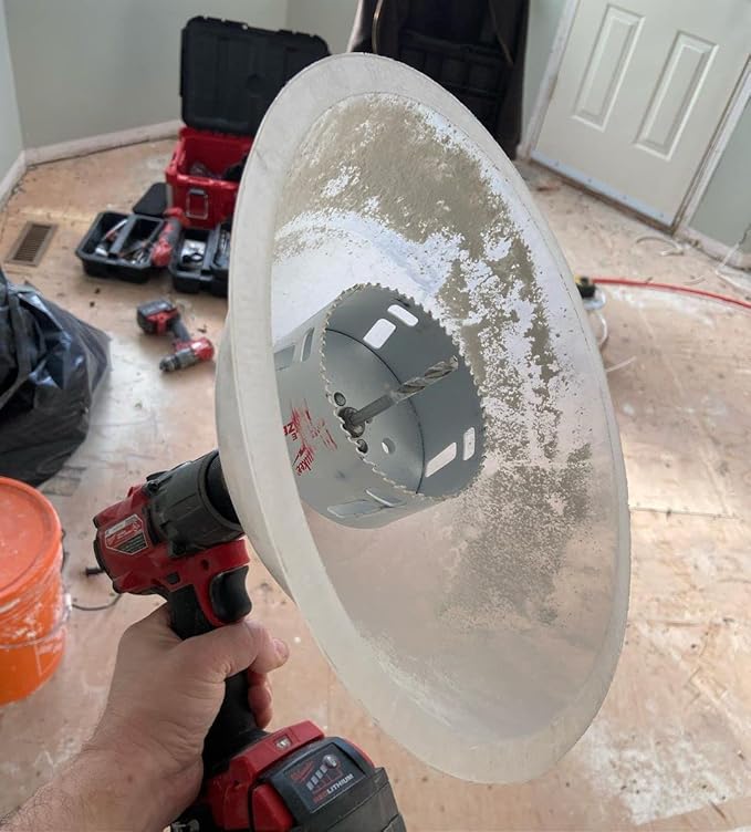 Rack-A-Tiers Driller's Dust Bowl - Hole Saw dust Bowl Installing recessed Lights, Works for All Hole saws, Flexible Drywall Dust Collector, Overhead Drilling dust Catcher (48000)