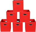 Fabric storage bins Cubes, Fabric Cube Organizer with Handle, Foldable Cube Bins for Cloth or Accessary Storage, 11x11x11, Set of 6, (Red)
