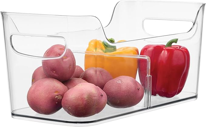 iDesign Divided Fridge Organizer Bin with Handles - Refrigerator or Freezer Bin - Clear