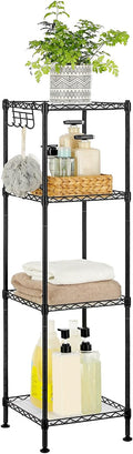 SONGMICS 4-Tier Bathroom Shelf, Storage Rack for Small Space, with 4 PP Shelf Liners, Removable Hook, Extendable Design, Ink Black and Translucent ULGR104B01