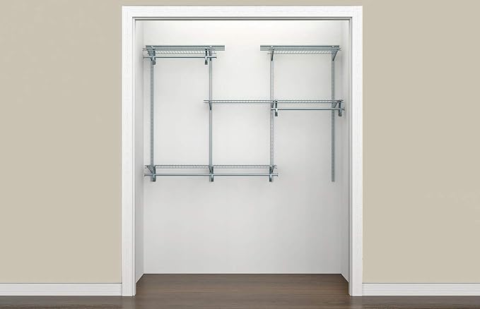 ClosetMaid ShelfTrack Wire Closet Organizer System, Adjustable from 5 to 8 Ft., With Shelves, Clothes Rods, Hardware, Durable Steel, Satin Chrome